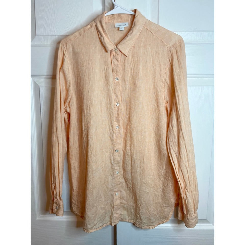 100% Linen Peach Apricot Button Down Shirt Long Sleeve